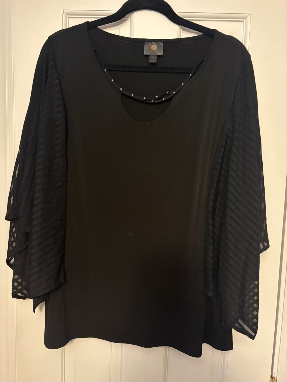 JM Collection Black Layered Sheer-Sleeve Tunic with Stud Accent